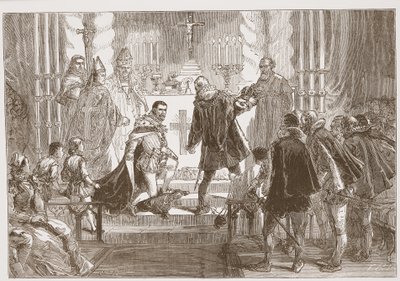 Den polske marskal kræver eden fra hertugen af Anjou, illustration fra The History of Protestantism af James Aitken Wylie (1808-1890), pub. 1878 af English School