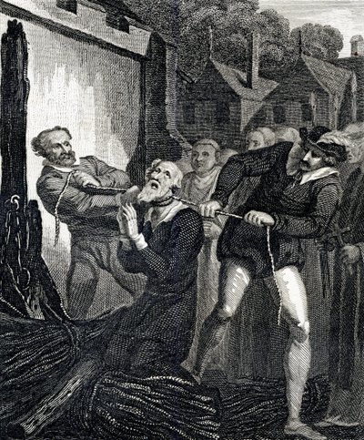 William Tyndales martyrium af English School