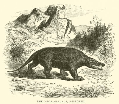 Megalosaurus, restaureret (gravering) af English School