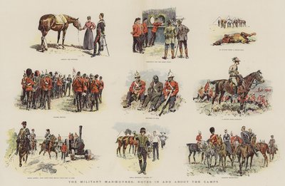 Die Militärmanöver, Notizen in und um die Lager (Chromolithographie) von English School
