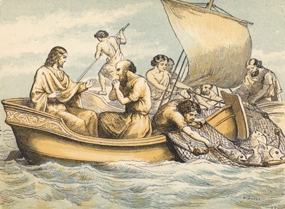 The Miraculous Draft of Fishes (farvet indgravering) af English School