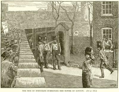 Pøbelen af Spenceans tilkalder Tower of London af English School
