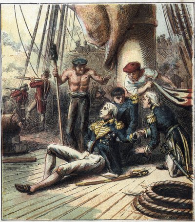 Napoleonskrigen: Slaget ved Trafalgar, den 21/10/1805 modsatte den den fransk-spanske flåde under admiral Villeneuve til den britiske flåde under kommando af viceadmiral Nelson. Han døde der. 