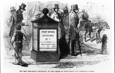 The New Post-Office Letter-Box, på hjørnet af Fleet Street og Farringdon Street, fra The Illustrated London News, 24. marts 1855 af English School