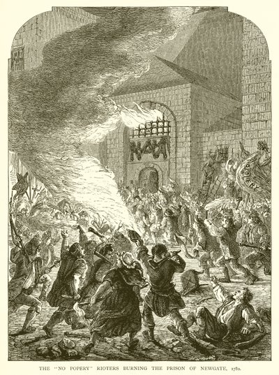 No Popery Rioters brænder fængslet i Newgate, 1780 af English School