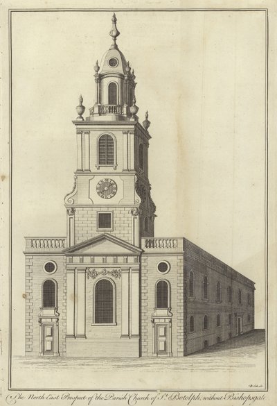 The North East Prospect of the Parish Church of St Botolph without Bishopsgate, London af English School