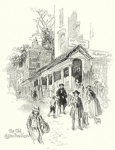Det gamle Chelsea Bun-House (litho) af English School