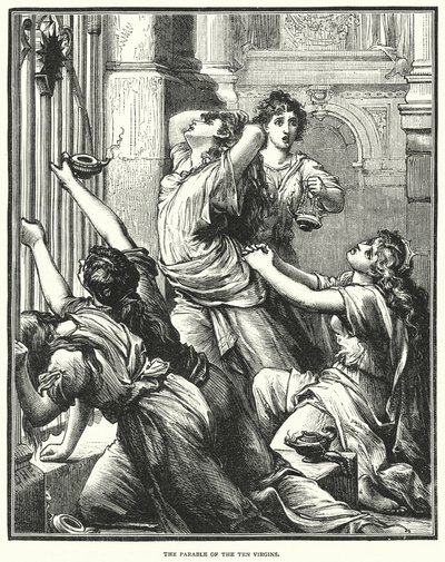 Lignelsen om de ti jomfruer (gravering) af English School