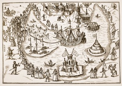 The Pond at Elvetham under Dronning Elizabeths besøg, fra The Honorable Entertainment givet til Queens Majesty i Prgresse ved Elvetham i Hampshire af the Right Honble the Earl of Hertford, 1591 ( af English School