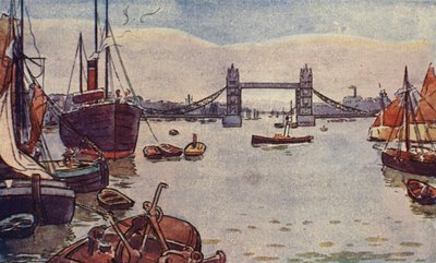 The Port of London (farve litho) af English School