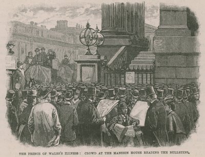 Prinsen af Wales sygdom: Folkemængde i Mansion House læser bulletinerne af English School