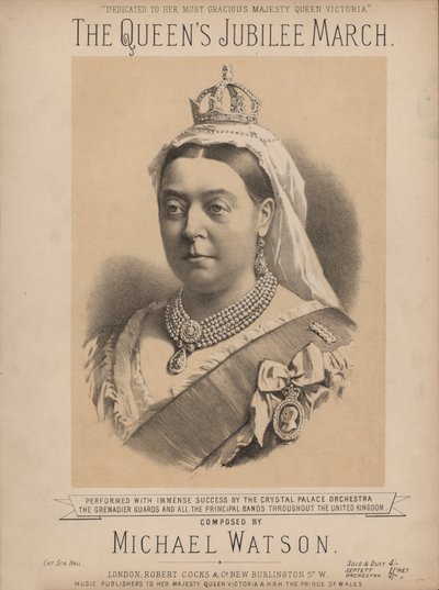 Dronningens jubilæumsmarch - med portræt af dronning Victoria (farve litho) af English School