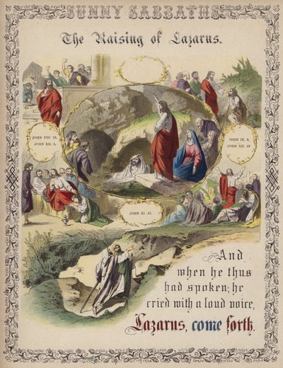 The Raising of Lazarus (farvet gravering) af English School