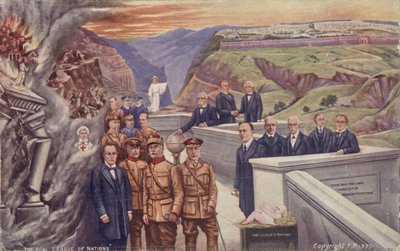 Det virkelige Folkeforbund (farvelitografi) af English School