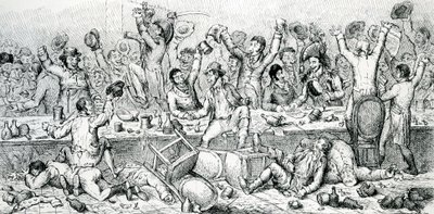The Reformers Dinner, illustration taget fra satirikeren, 1809 af English School