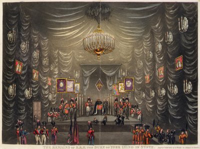 The Remains of H.R.H. the Duke of York Lying in State, udgivet af E. Wallis. af English School