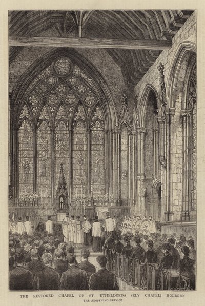 Det restaurerede kapel af St Etheldreda (Ely Chapel) Holborn (gravering) af English School
