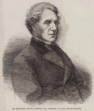 Højre ærede Edward Cardwell, MP, udenrigsminister for kolonierne (gravering) af English School