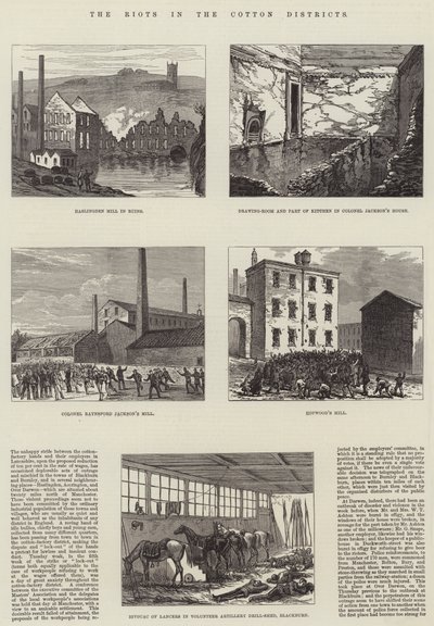 Optøjerne i bomuldsdistrikterne (gravering) af English School