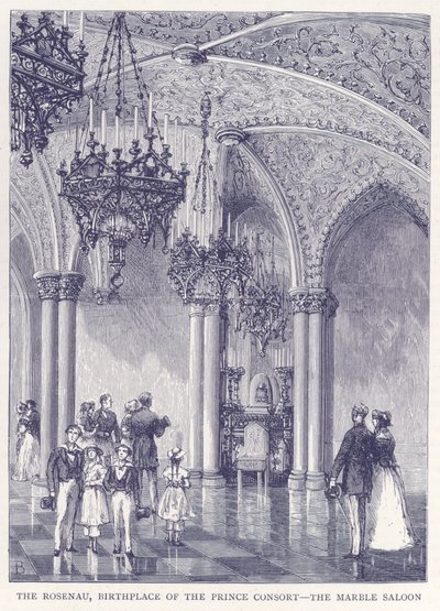 Rosenau, prinsgemalens fødselspalads - Marmor-Sallon (gravering) af English School