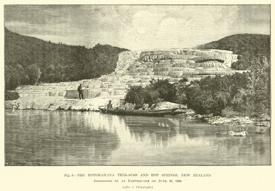 The Rotomahana terraces and hot springs, New Zealand, destroyed by an earthquake on 10 June 1886  af English School
