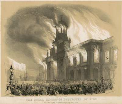 Royal Exchange, London, ødelagt af brand natten til den 10. januar 1838 af English School