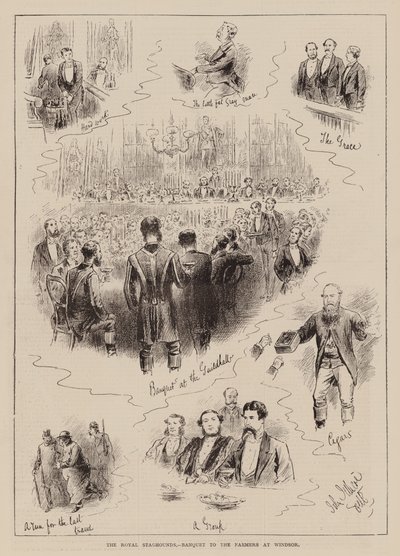 The Royal Staghounds, festmåltid for landmændene i Windsor (kobberstik) af English School