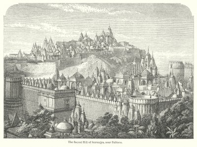 Det hellige Sutrunjya-bjerg nær Palitana (gravering) af English School