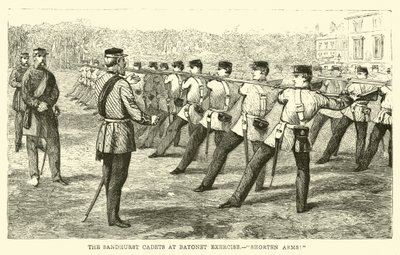 Sandhurst-kadetterne til bajonetøvelse, forkort arme! af English School