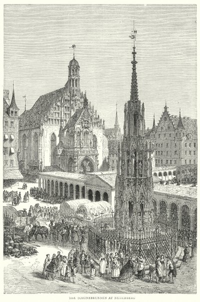 Schonebrunnen i Nürnberg (kobberstik) af English School
