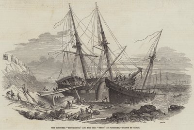Skonnerten "Providence" og briggen "Hero" i Plymouth (gravering) af English School
