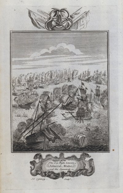 Havkampen mellem Admiral Blake og spanierne (gravering) af English School