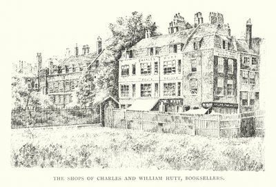 The Shops of Charles and William Hutt, Boghandlere (litho) af English School