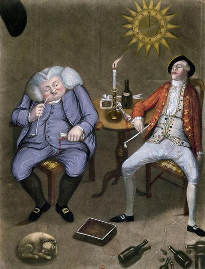 The Solid Enjoyment of Bottle and Friend, 1774 (farve litho forhøjet med gouache) af English School