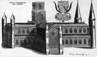 Det sydlige ydre af Durham Cathedral, 1660 af English School