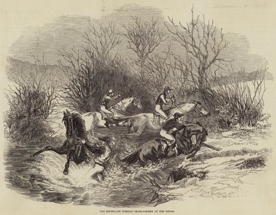 Southgate Steeple Chase, scene ved bækken (gravering) af English School