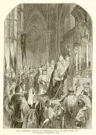 Standarden taget ved Bosworth lagt på alteret i St. Pauls Cathedral, 1485 af English School