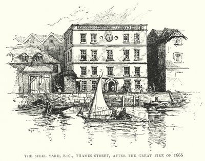 The Steel Yard, etc, Thames Street, efter den store brand i 1666 (gravering) af English School