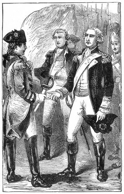 The Surrender of Cornwallis, fra The History of France, af Emile de Bonnechose, udgivet af Ward, Lock and Co, London af English School