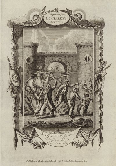 Syrerne massakrerer jøderne ved Fort Antonia (kobberstik) af English School