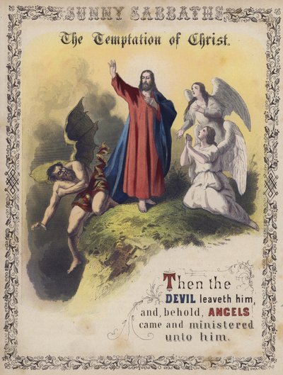 Die Versuchung Christi (farbige Gravur) von English School