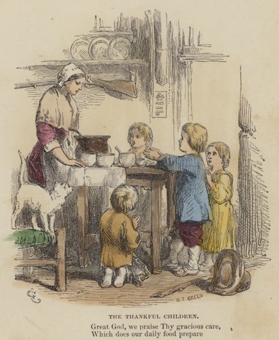 De taknemmelige børn (farvet gravering) af English School