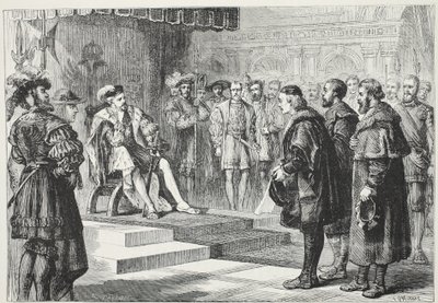 De tre protestantiske ambassadører før kejser Charles, illustration fra The History of Protestantism af James Aitken Wylie (1808-1890), pub. 1878 af English School