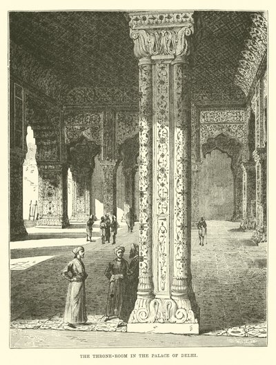 Throne-rummet i Palace of Delhi af English School