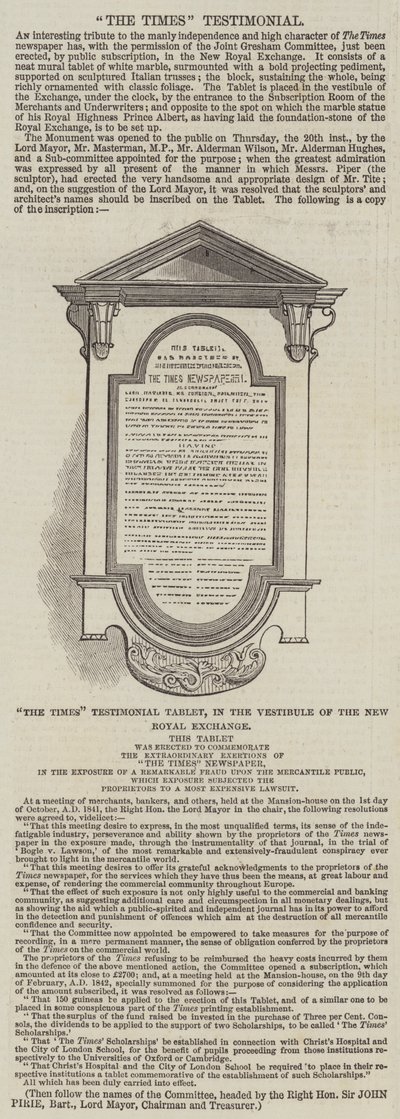 The Times Testimonial (gravering) af English School