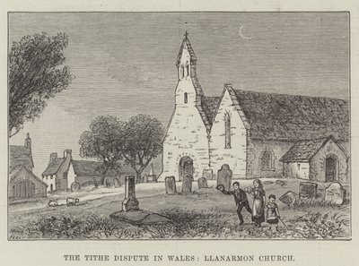 Der Zehntstreit in Wales, Llanarmon Kirche (Gravur) von English School