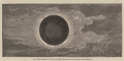 Den totale solformørkelse, set fra Gibraltar gennem teleskopet (gravering) af English School