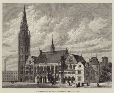 Rådhuset i Rochdale, Lancashire (gravering) af English School