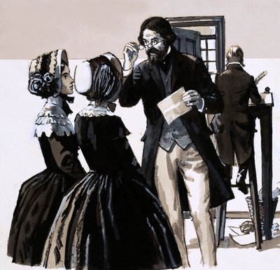 The Tragedy of the Brontes (gouache på papir) af English School