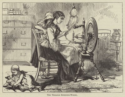 The Treadle Spinning-Wheel (gravering) af English School